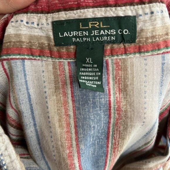 LRL Ralph Lauren Jeans Co. Size XL Cotton Striped Aztec Western Pearl Snap - Picture 7 of 7